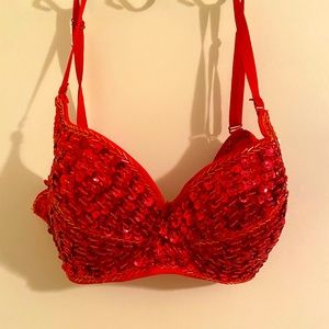 Womens Sparkle Sequin Beaded Padded Bra Night Club Sexy Rave Push Up Lingerie